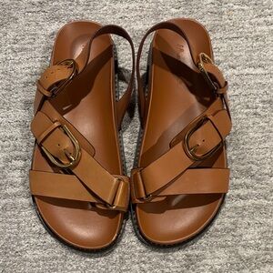 Massimo Dutti Women’s Brown Leather Buckle Slide Sandals size 9